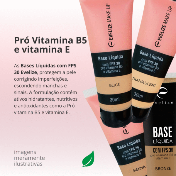 Base Líquida com FPS 30, Pró Vit. B5 e Vit. E 30ml - Evelize-Imagem 2