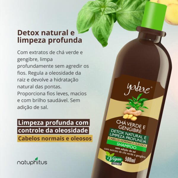 Shampoo Vegano Chá Verde com Gengibre 500ml - Yabae-Imagem 2