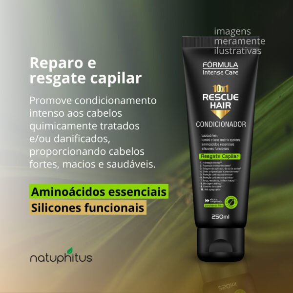 Condicionador Reconstrução Total Rescue Hair 250ml 10x1 250ml - Fórmula Intense Care-Imagem 2