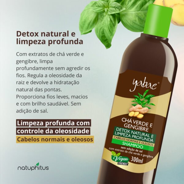Shampoo Vegano Chá Verde com Gengibre 300ml - Yabae-Imagem 2