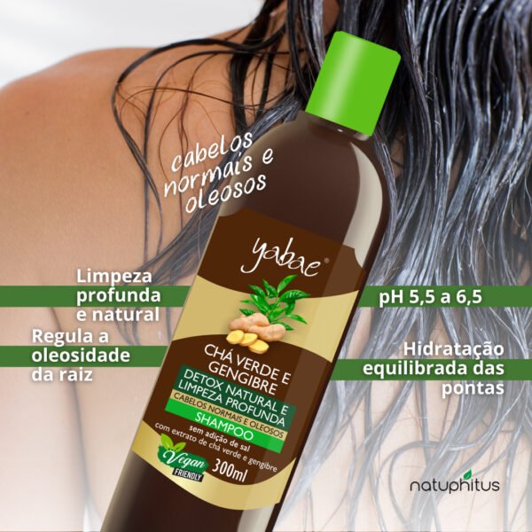 Shampoo Vegano Chá Verde com Gengibre 300ml - Yabae-Imagem 3