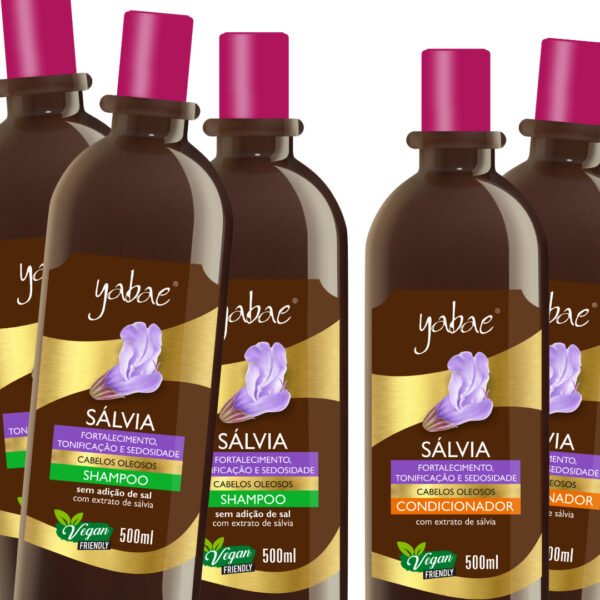 Kit 3 Shampoo Sálvia + 2 Condicionador Sálvia Vegano 500ml - Yabae