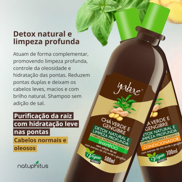 Kit Shampoo Chá Verde e Gengibre Yabae 500ml e Condicionador Chá Verde e Gengibre Yabae 300ml-Imagem 2