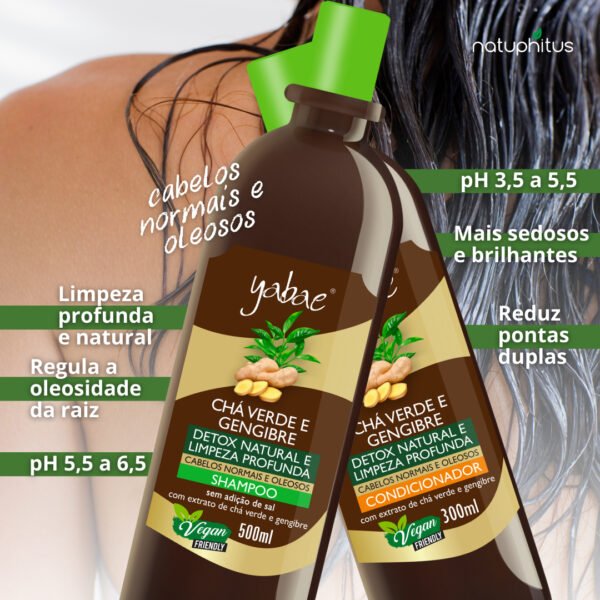 Kit Shampoo Chá Verde e Gengibre Yabae 500ml e Condicionador Chá Verde e Gengibre Yabae 300ml-Imagem 3