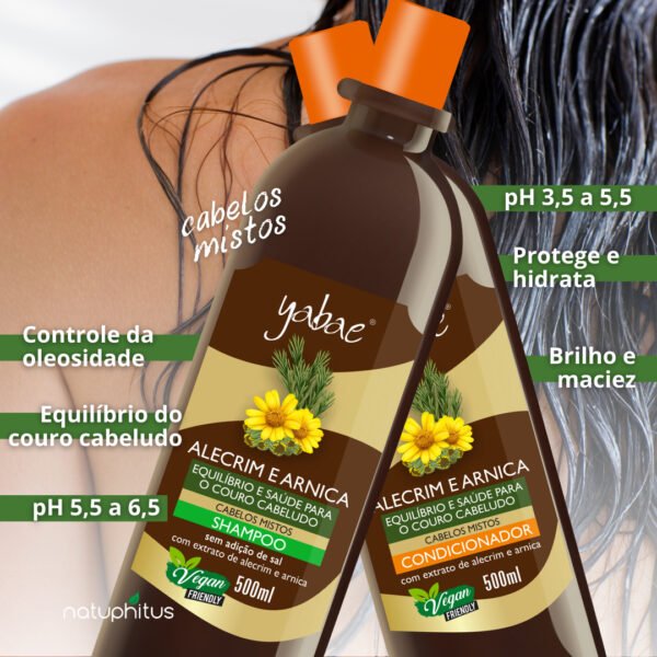 Kit 3 Shampoo Alecrim e Arnica + 2 Condicionador Alecrim e Arnica Vegano 500ml – Yabae-Imagem 3