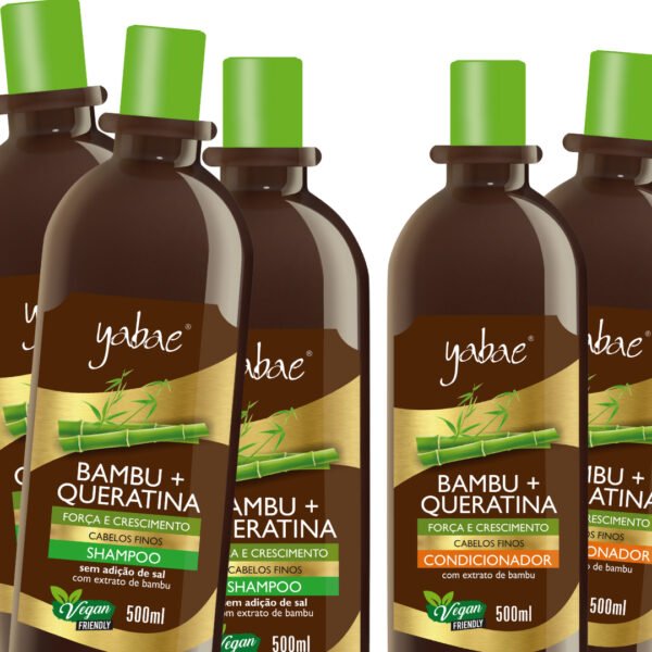 Kit 3 Shampoo Bambu e Queratina + 2 Condicionador Bambu e Queratina Vegano 500ml - Yabae