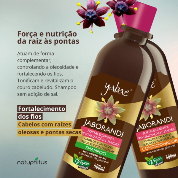 Kit 3 Shampoo Jaborandi + 2 Condicionador Jaborandi Vegano 500ml - Yabae-Imagem 2