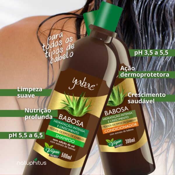 Kit Shampoo Babosa Yabae 500ml e Condicionador Babosa Yabae 300ml-Imagem 3