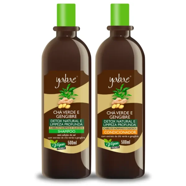 Kit Shampoo + Condicionador Vegano Chá Verde Com Gengibre 500ml - Yabae