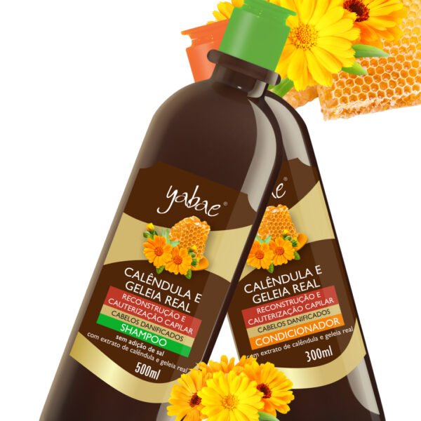 Kit Shampoo Calêndula e Geleia Real Yabae 500ml + Condicionador Calêndula e Geleia Real Yabae 300ml