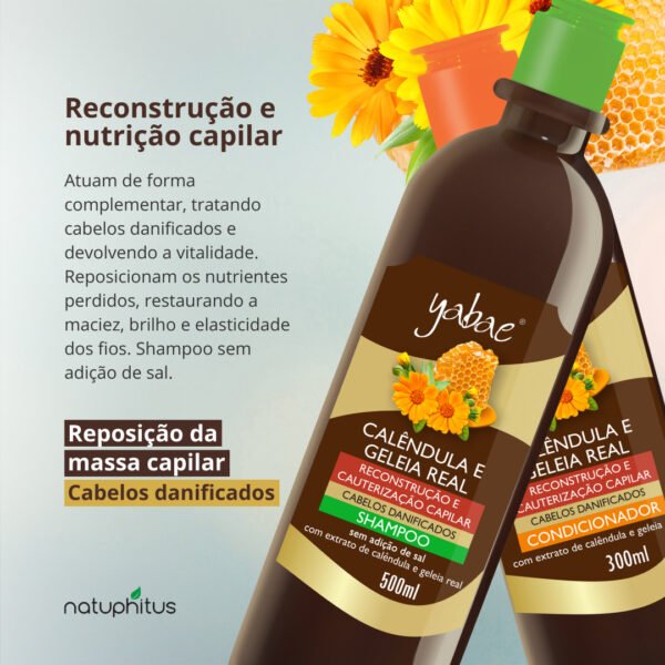 Kit Shampoo Calêndula e Geleia Real Yabae 500ml + Condicionador Calêndula e Geleia Real Yabae 300ml-Imagem 2