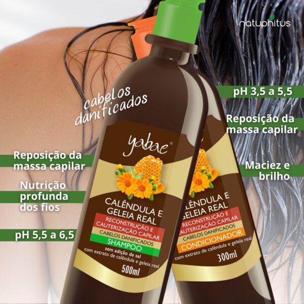 Kit Shampoo Calêndula e Geleia Real Yabae 500ml + Condicionador Calêndula e Geleia Real Yabae 300ml-Imagem 3